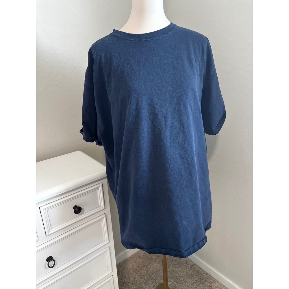 Lands End Mens XL Navy Blue Heavy Cotton Oversized Short Sleeve T-Shirt Regular